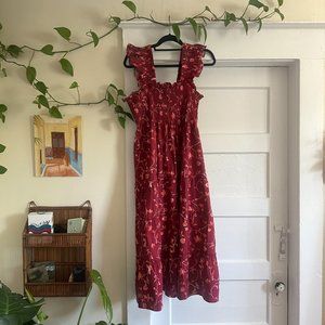 Hill House - Ellie Nap Dress. - Burgundy Botanical Poplin